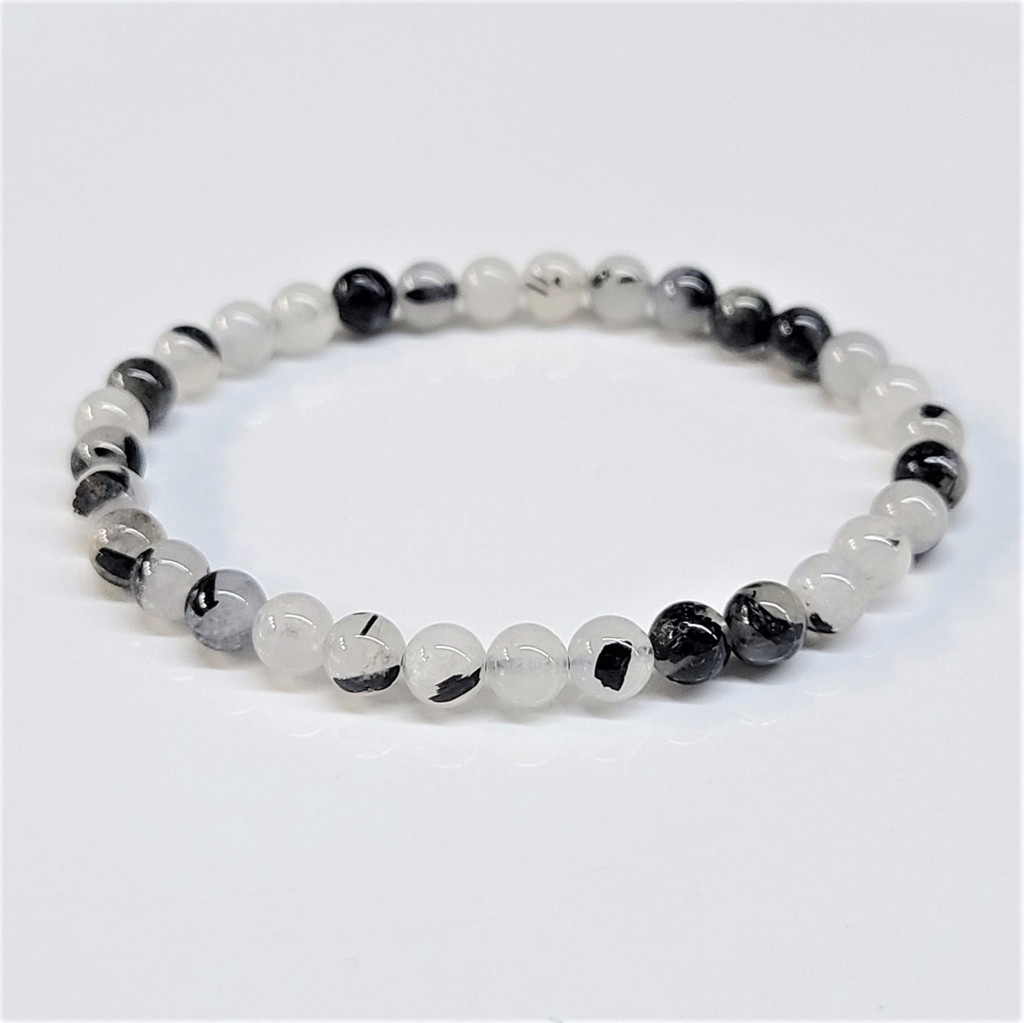 Tourmaline in Quartz Round Bead Bracelet - Grounded Light & Divine Protection by Sacred Crystals