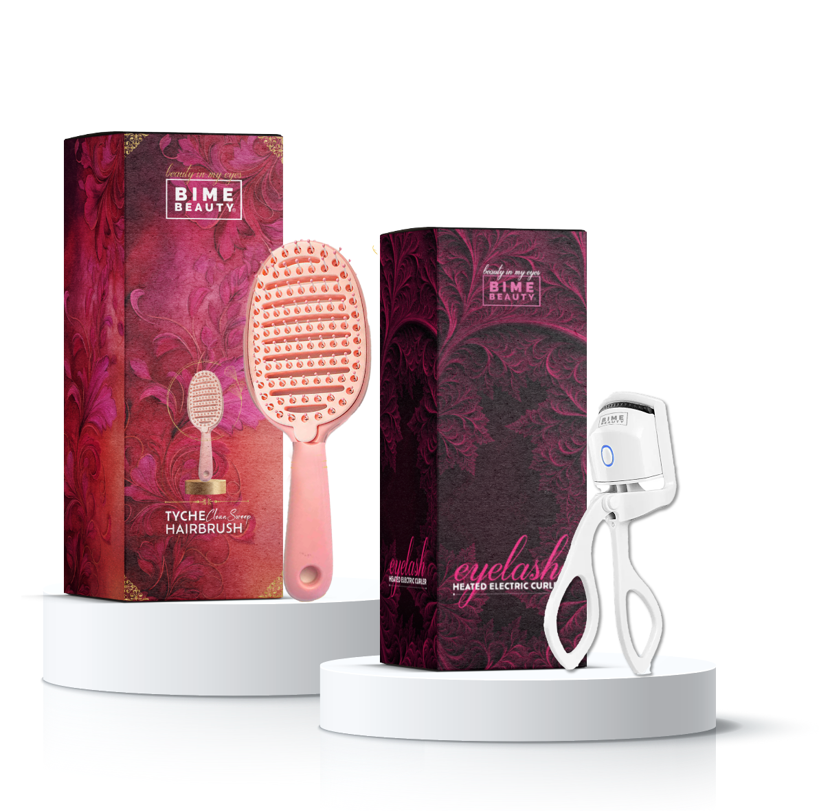 The Complete Eye & Hair Perfection Bundle: Tyche Brush & Electric Eyelash Curler by BimeBeauty