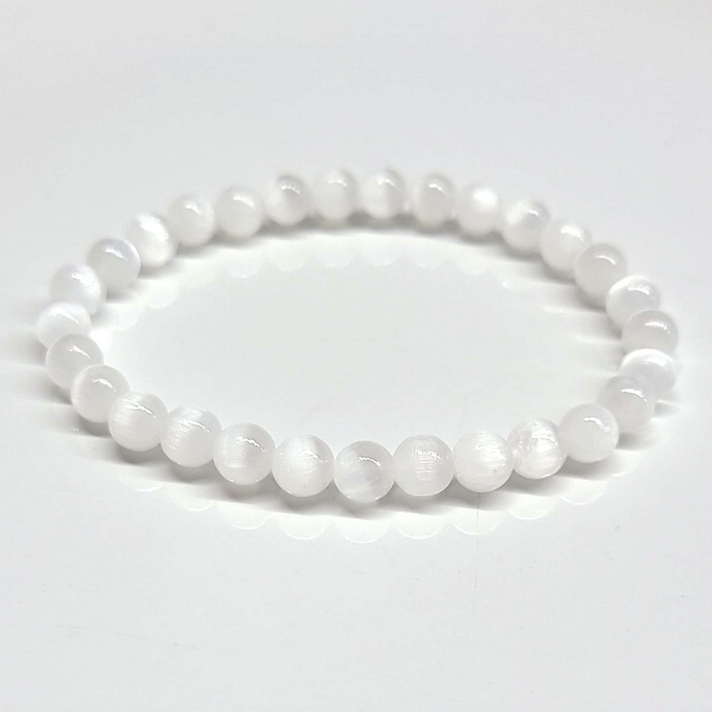 Selenite Round Bead Bracelet - Aura Cleanser by Sacred Crystals