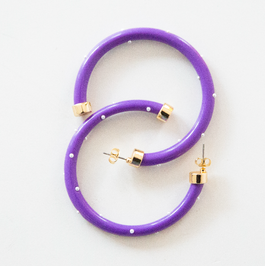 Purple with Pearls Hoop Earrings by hoohoops