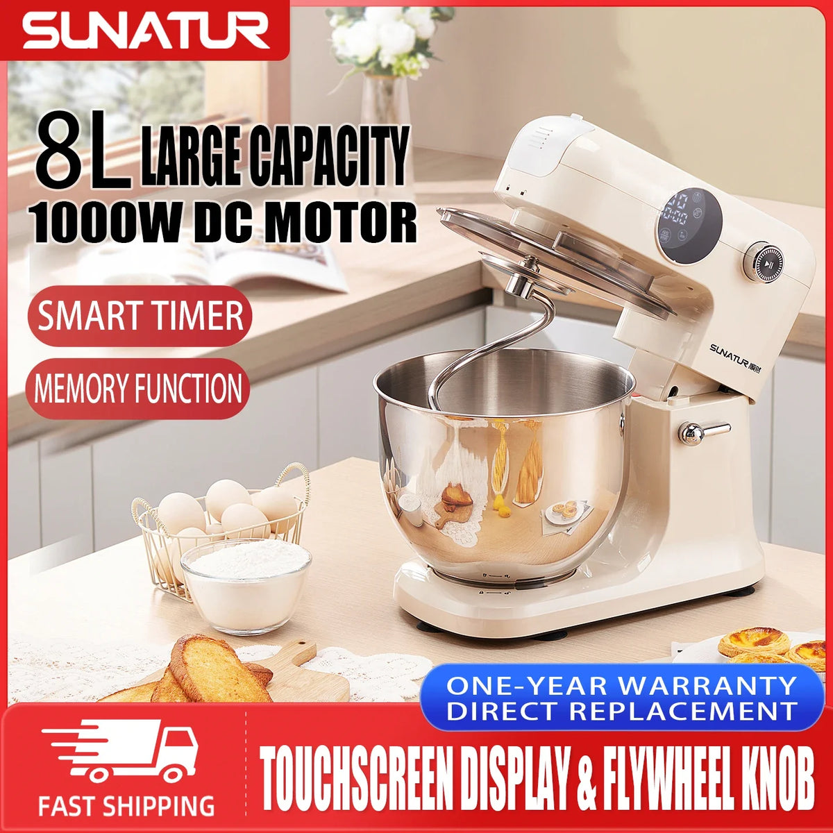 ：Shunran 8L Stand Mixer DC Motor Automatic Dough Kneader Multifunctional Mixer for Home & Commercial Baking by FLIPSTYLEZLLC