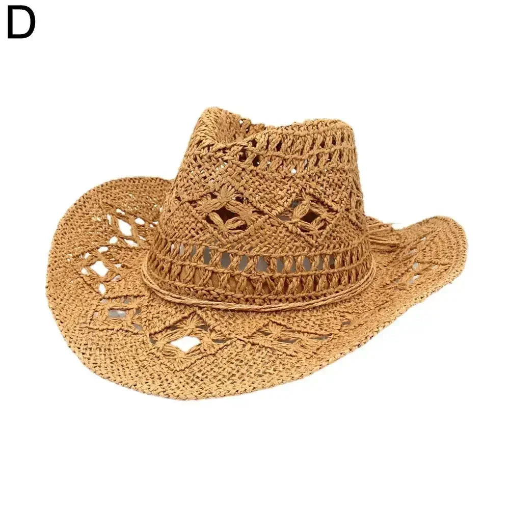 Summer Outdoor Men Women Hand-woven Western Cowboy Straw Hats Wide Brim Breathable Beach Jazz Cap Sun Protection Hat (Copy) by Goddess Imports Marketplace