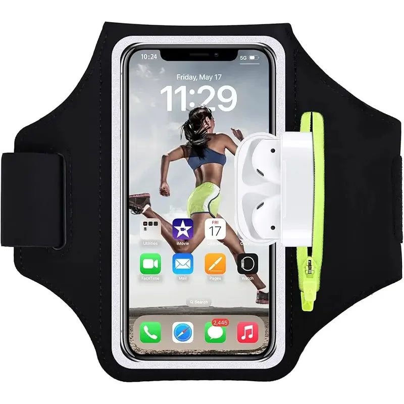 Cell Phone Running Armband Holder for iPhone 17 16 15 14 Pro Max Galaxy S25 S24 Sweatproof Arm Band with Card/Key Bag by FLIPSTYLEZLLC