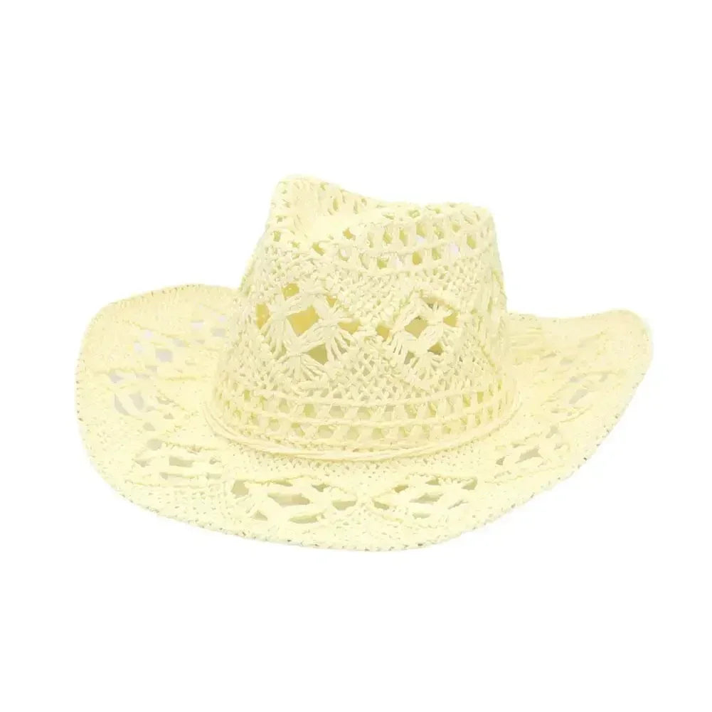 Summer Outdoor Men Women Hand-woven Western Cowboy Straw Hats Wide Brim Breathable Beach Jazz Cap Sun Protection Hat (Copy) by Goddess Imports Marketplace