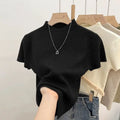 2026 Basic Turtleneck Solid Thin Summer Pullover Women Female Knitted Sweater Slim Short Sleeve Bodycon Sweater by Urban Fashion Icon