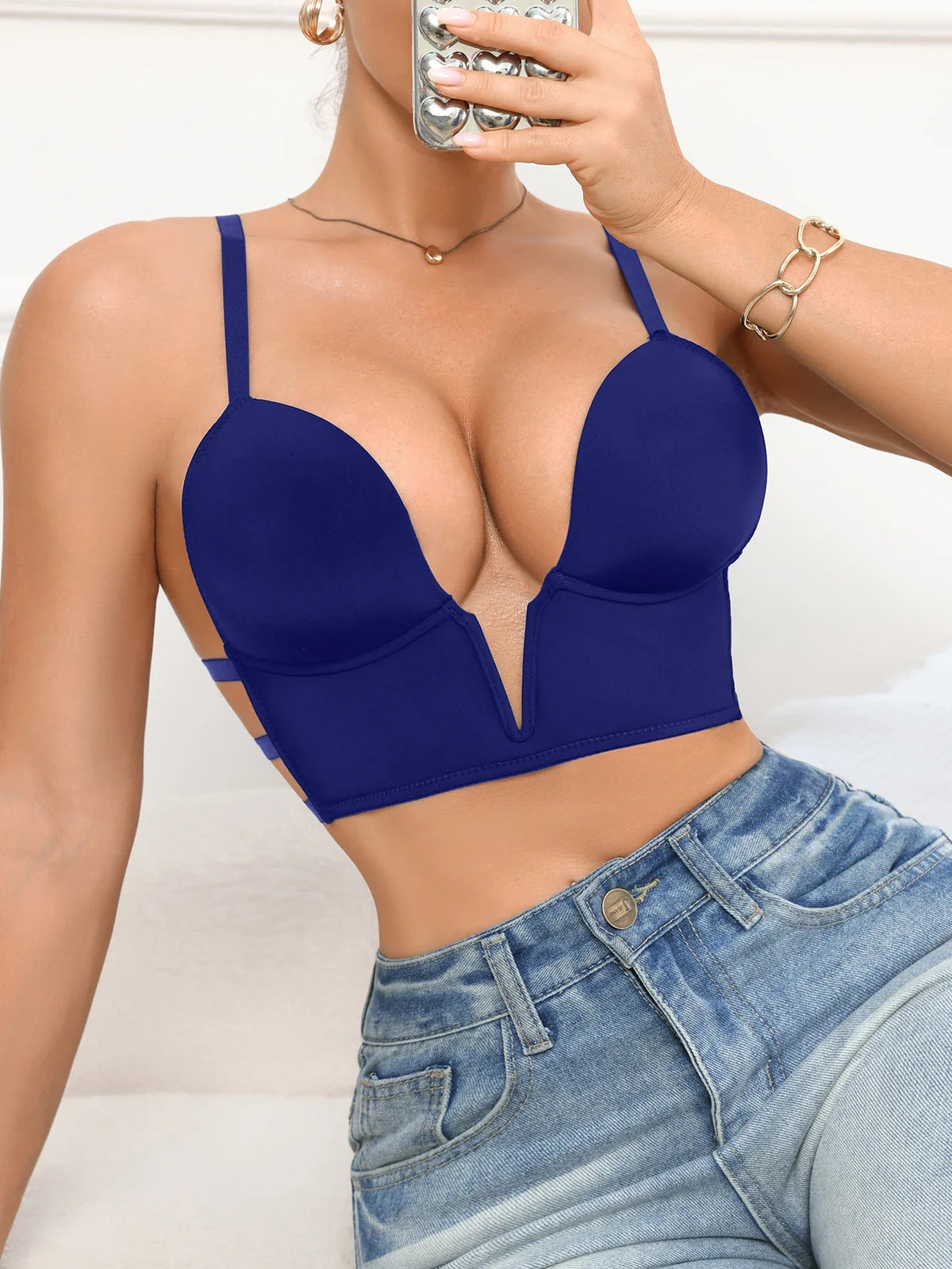 Fashionable Solid Color Women Bra Minimalist Deep V Push up Bra Comfortable and Sexy Underwire Lingerie Underwear by Ladyez