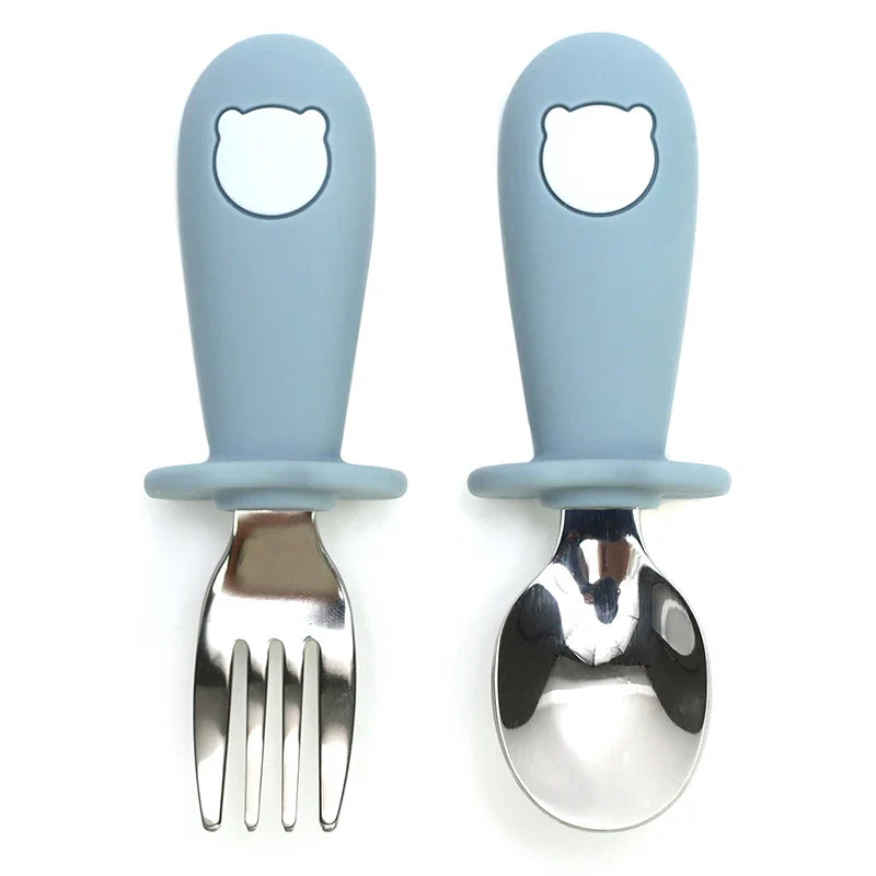 Custom Name Baby Panda Spoon Fork Set | First Self Feeding Utensils for Toddlers Stainless Steel Weaning Set with Travel Case by FLIPSTYLEZLLC