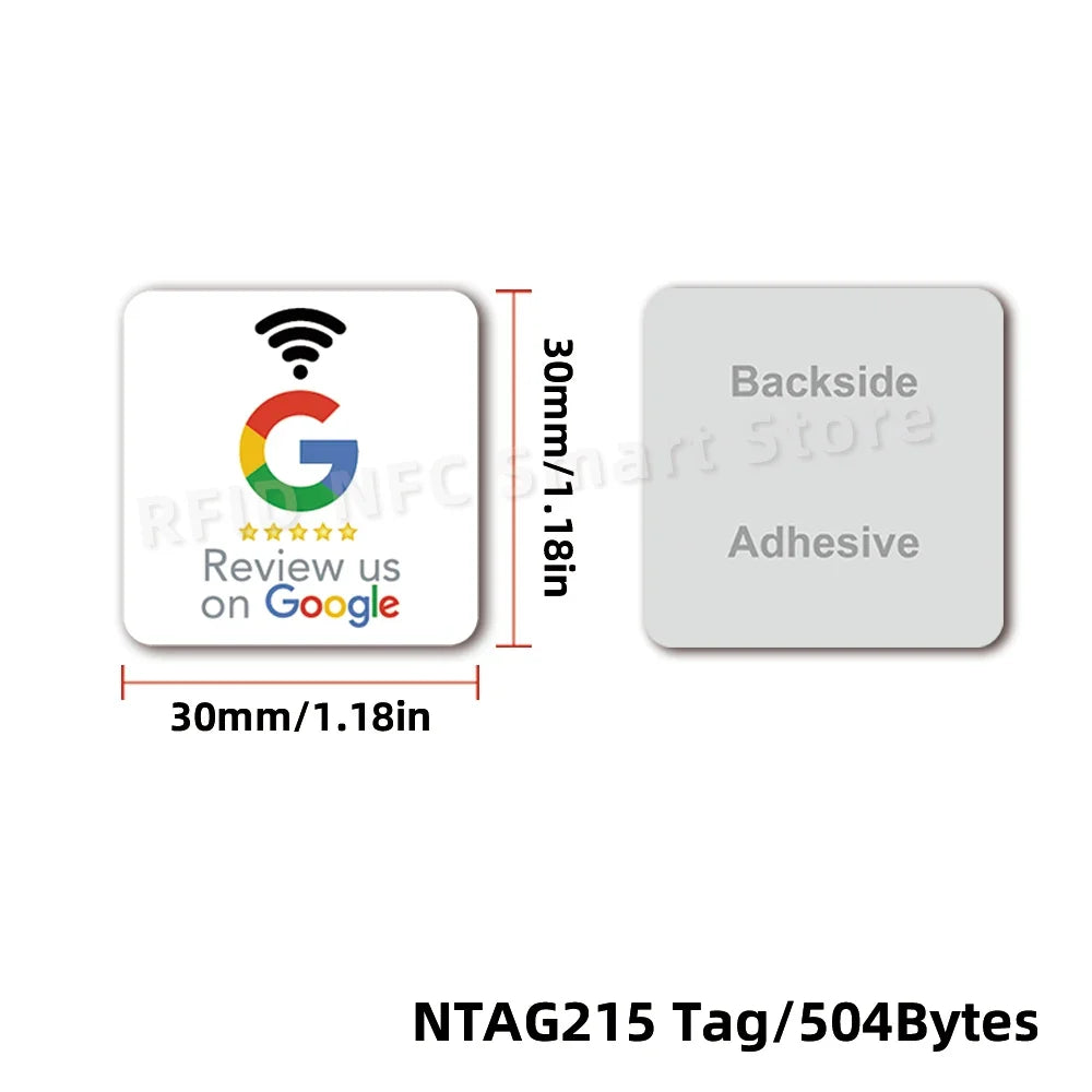 NFC215 Google Review Stickers 504Bytes 30mm Waterproof NFC Review Sticker Review Us on Google Sticker 13.56MHz NFC Tags Stickers by FLIPSTYLEZLLC