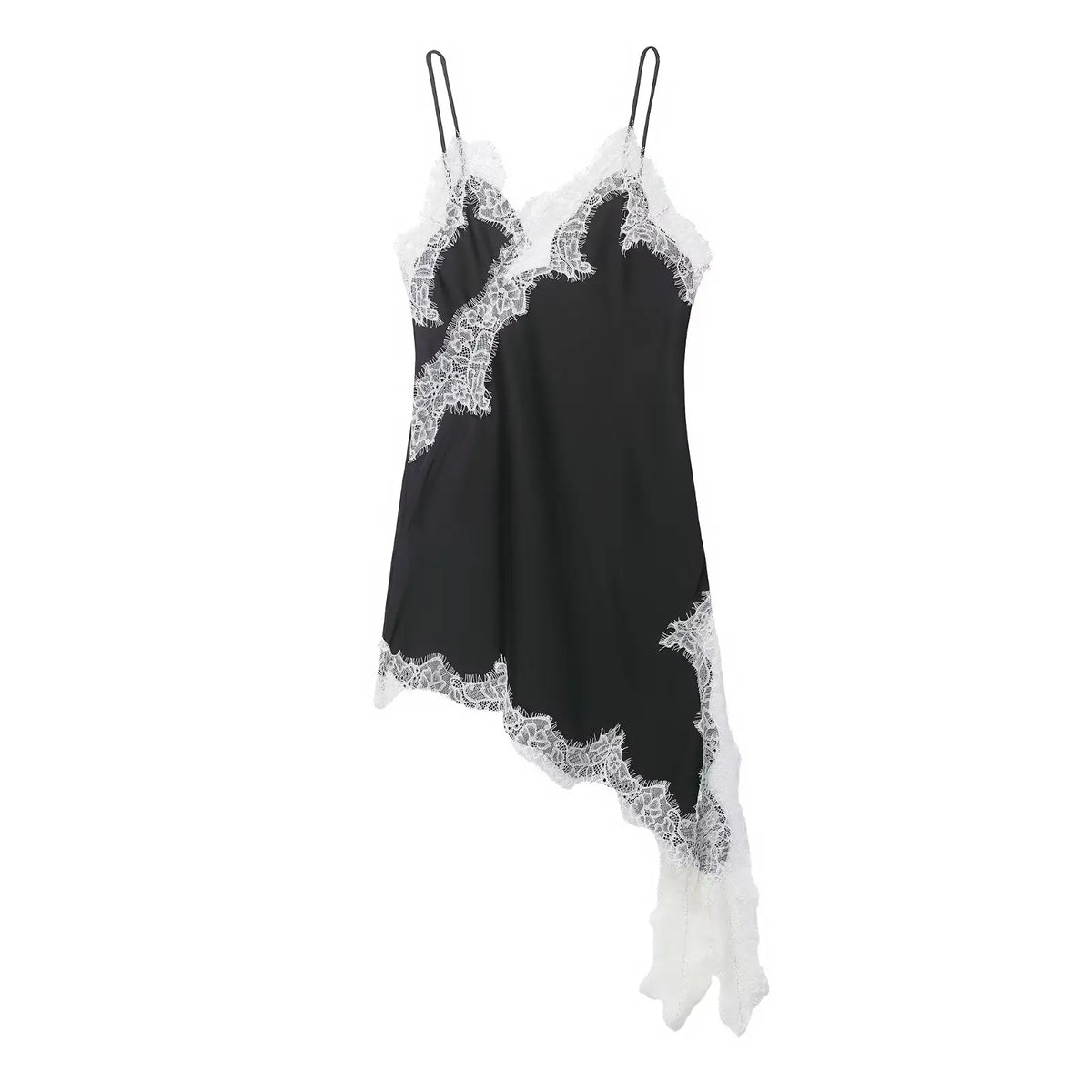 Satin Sexy Lace Spliced Short Sling Dress Women Sleeveless Backless Asymmetric Sexy Party Dresses 2026 Summer Lady Dress by Urban Fashion Icon