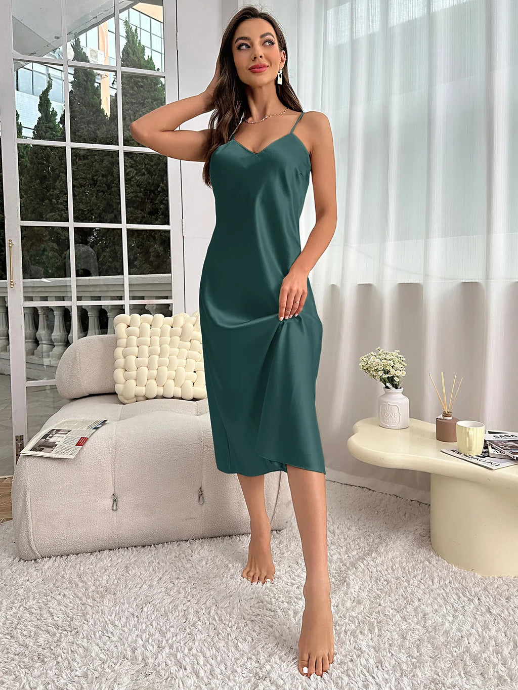 Women's Nightdress Spaghetti Strap V Neck Elegant Luxury Comfortable Breathable Loungewear Relaxing Daily Leisure Classic Style by Ladyez