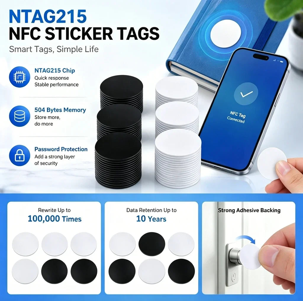 Ntag 215 NFC Phone Available RFID Tags Stickers Adhesive Label NFC Ntag215 Self-adhesive Tag 13.56MHz ISO14443A Sticker by FLIPSTYLEZLLC