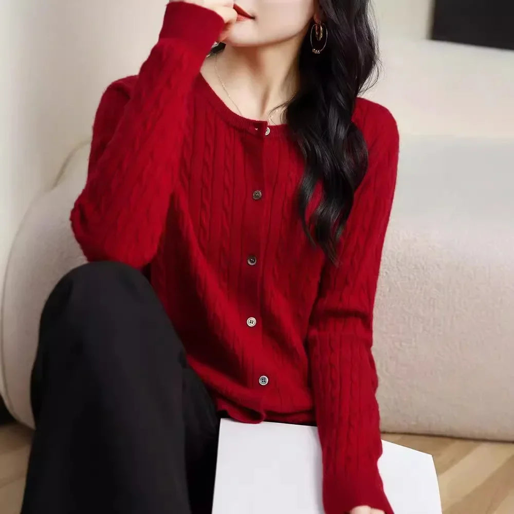 Long Sleeve Knitted O-neck Basic Thick Warm Cardigan by Trendy Attic Store01