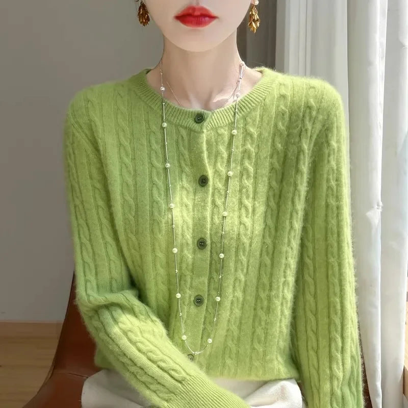 Long Sleeve Knitted O-neck Basic Thick Warm Cardigan by Trendy Attic Store01