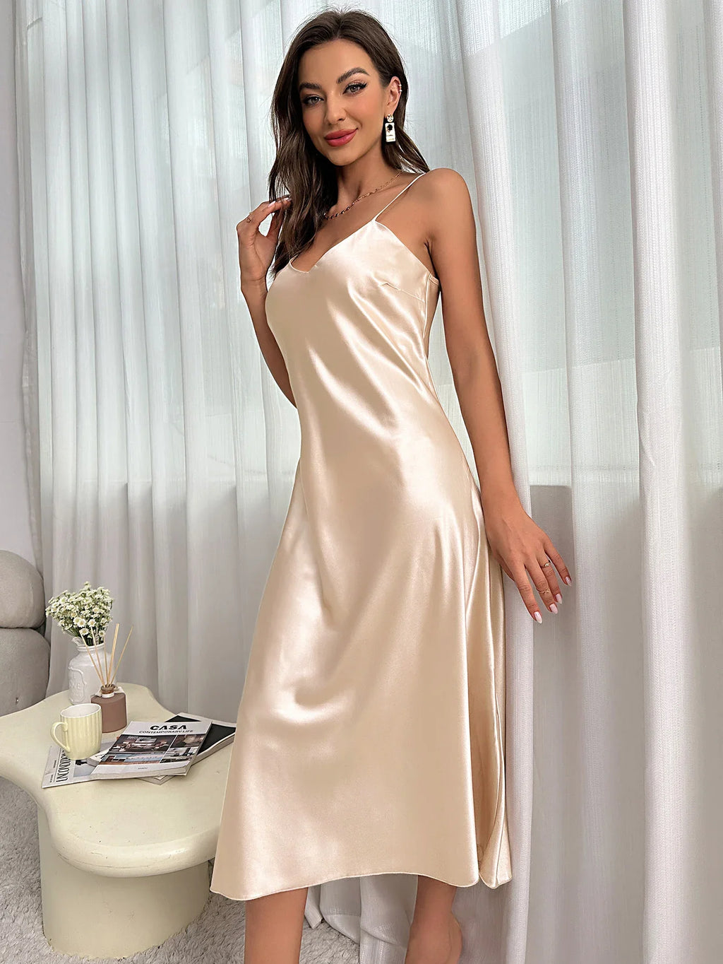 Women's Nightdress Spaghetti Strap V Neck Elegant Luxury Comfortable Breathable Loungewear Relaxing Daily Leisure Classic Style by Ladyez