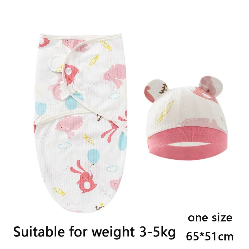 Baby Blanket Hat Set Cartoon Printed Cotton Newborn Swaddle Adjustable Infant Sleeping Swaddle Wraps All Seasons 0-6 Months by FLIPSTYLEZLLC