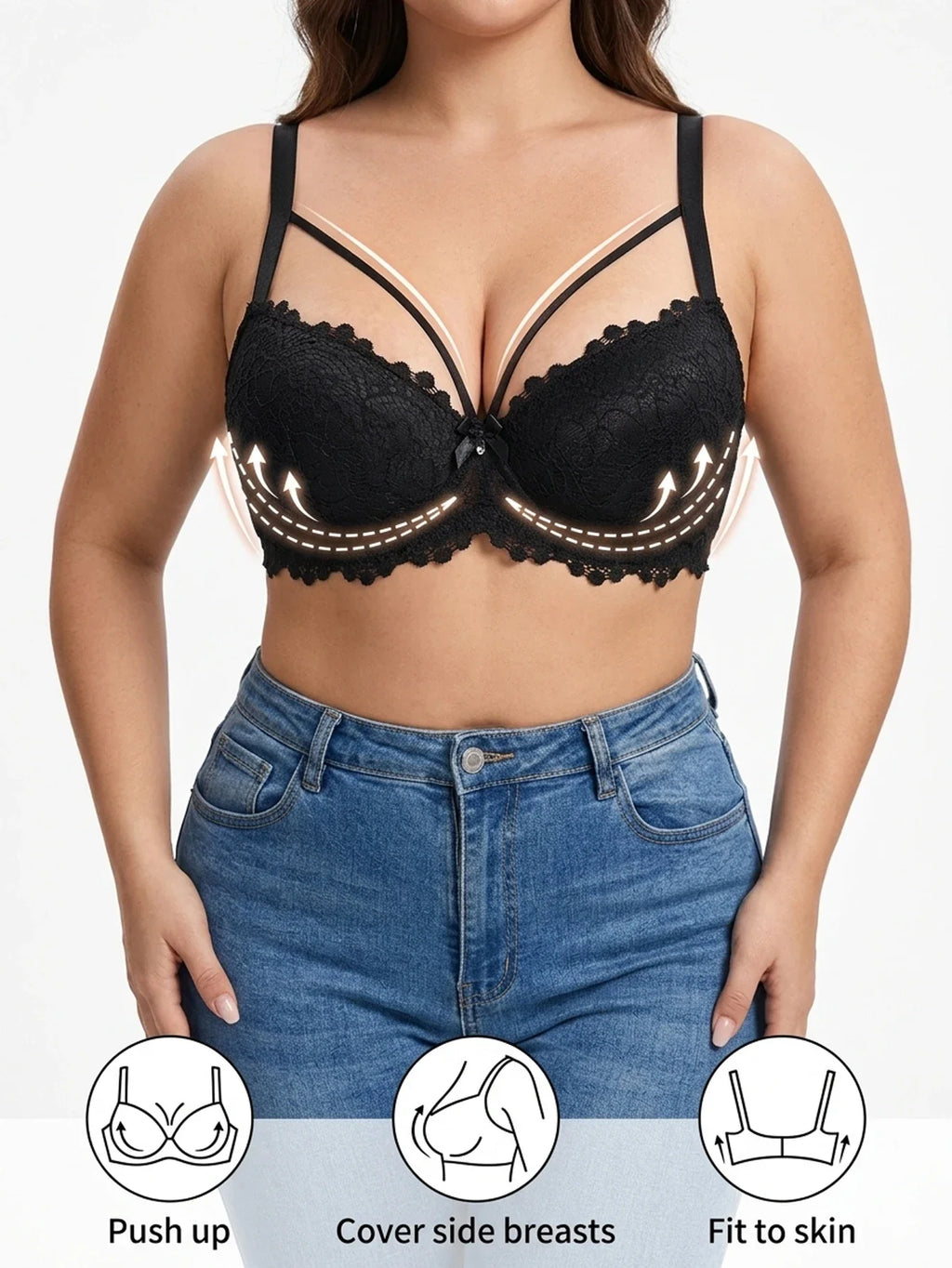 Plus Size Lace Women's Bra Thin Cup Push-up Bra Underwire Side Support Wide Strap Comfortable Bra Women by Ladyez