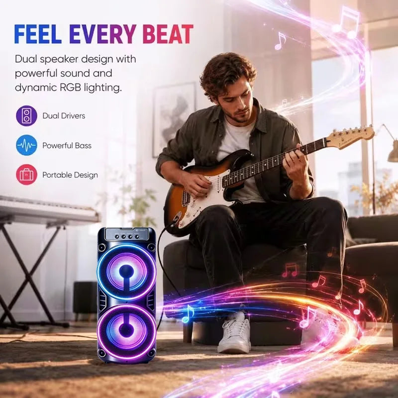Professional Large Bluetooth Speaker with Microphone, Portable Design, Featuring JBL Subwoofer Party Box, LED Lights, Compatible with BT/USB/TF/AUX/FM/TWS/MIC/EQ Functions, Professional Karaoke. Ideal Gift for Birthdays, Chri by FLIPSTYLEZLLC