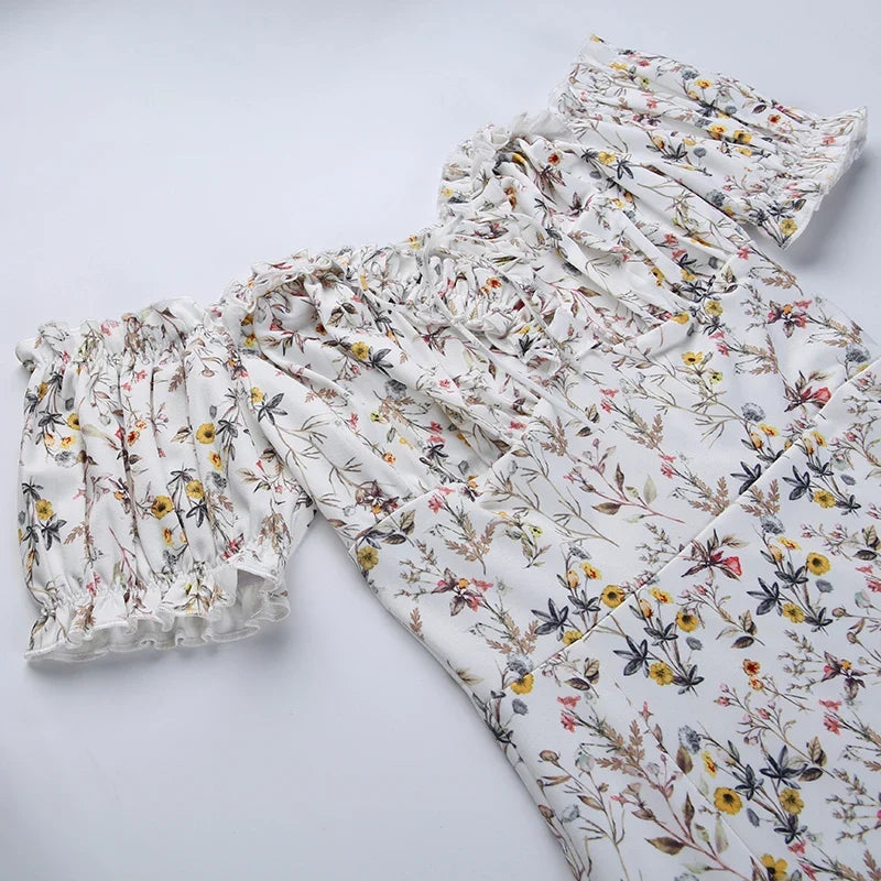 Summer Floral Off Shoulder Puff Sleeve Maxi Dress by nowadaysfashion