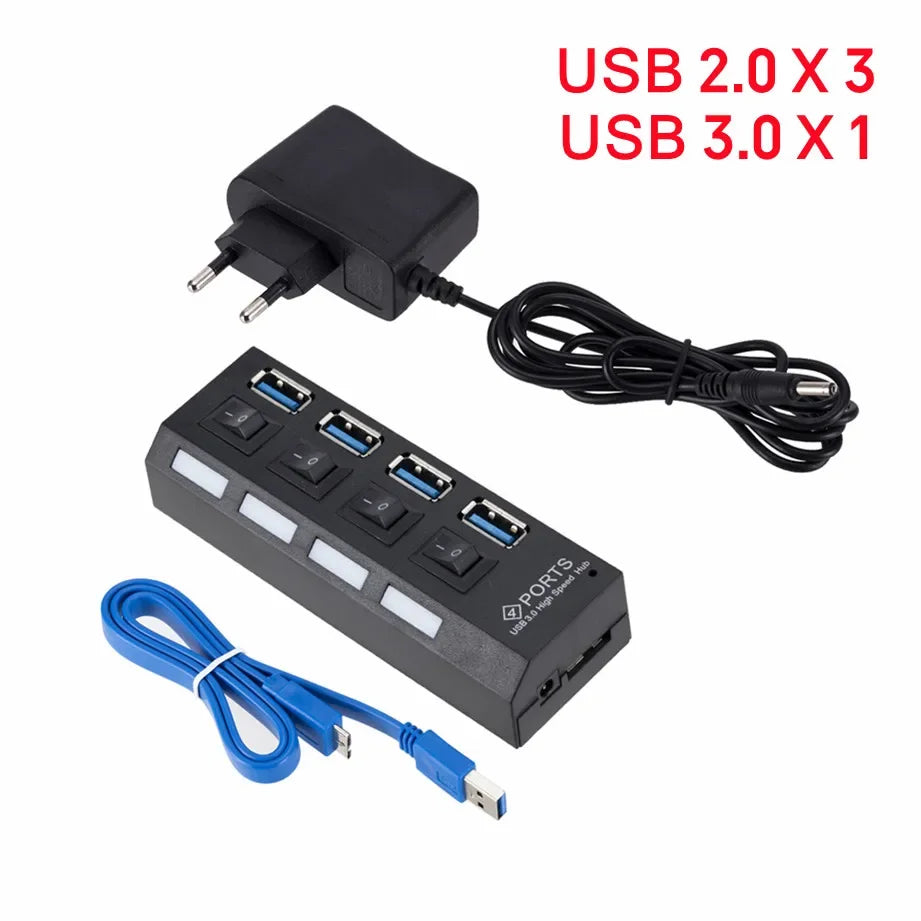 Mini USB HUB 3.0 Super Speed 5Gbps usb3.0 4 Ports HUB Portable Micro USB 3.0 HUB Splitter With External Power Adapter For PC Acc by FLIPSTYLEZLLC