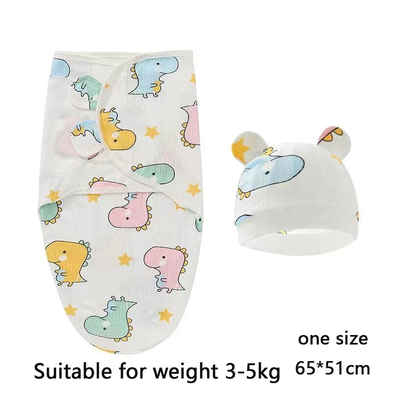 Baby Blanket Hat Set Cartoon Printed Cotton Newborn Swaddle Adjustable Infant Sleeping Swaddle Wraps All Seasons 0-6 Months by FLIPSTYLEZLLC
