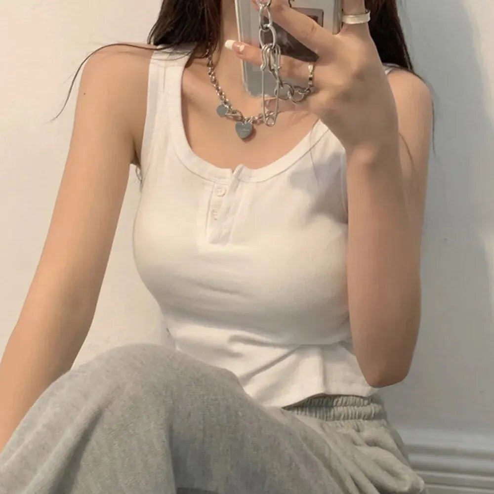 Tank Top for Women Ribbed Button Down Sleeveless Blouse Solid Color Casual Women's Teens Trendy Basic Summer Dresses by Urban Fashion Icon