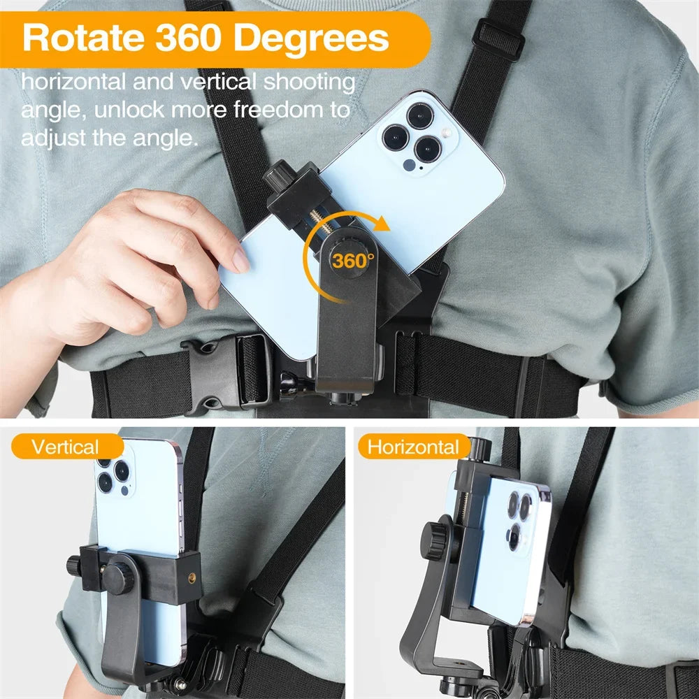 Camera Phone Chest Mount Laptop Harness Phone Holder Strap Clip POV Holder for iPhone 17 16 Android Gopro 12 Camera Smartphone Photography Kits by FLIPSTYLEZLLC