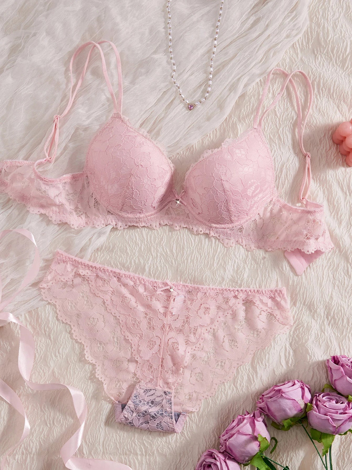 Single of Women's Underwear Set Sexy Lace Patchwork with Push Up Bra Romantic Sheer Women's Panties by Ladyez