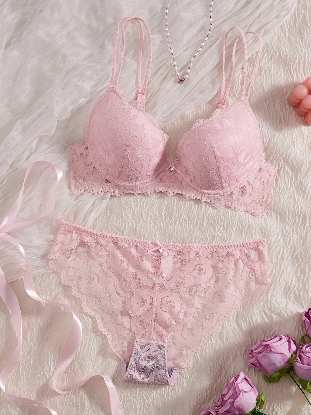 Single of Women's Underwear Set Sexy Lace Patchwork with Push Up Bra Romantic Sheer Women's Panties by Ladyez