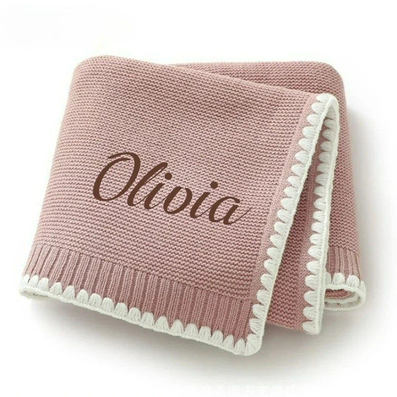 Personalized Name Breathable Baby Blanket Boys Girls Swaddle Wraps Newborn Nap Blankets Knitted Acrylic Infant Security Blankets by FLIPSTYLEZLLC