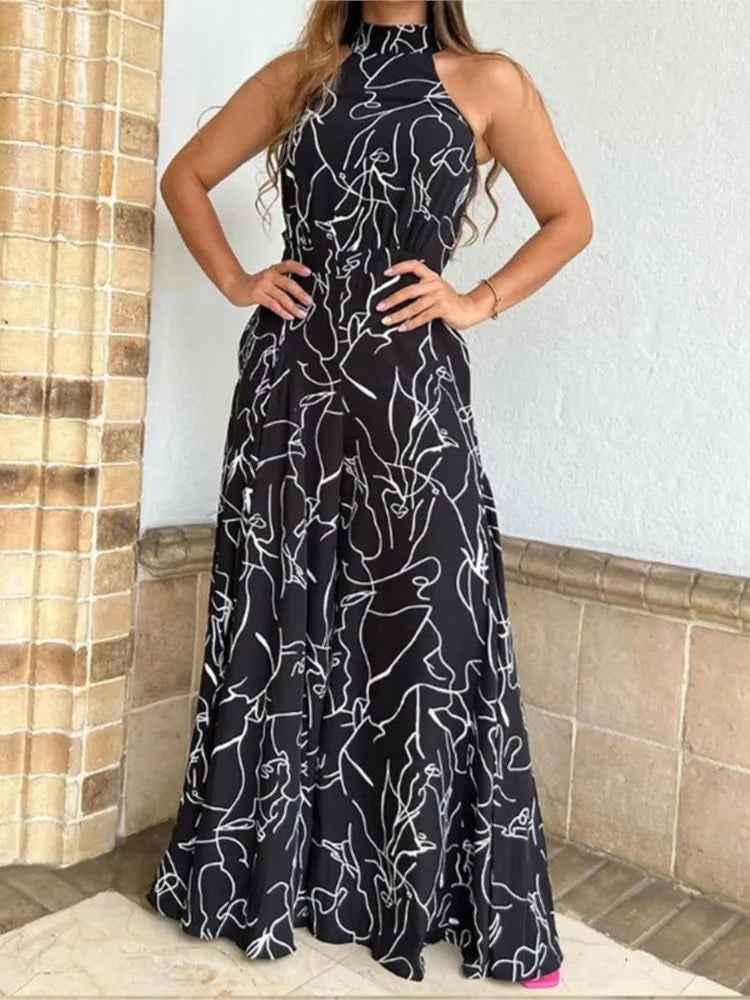 Elegant Printed Halter Neck Leace-Up Jumpsuit Women Sleeveless Fashion High Waist Wide Leg Jumpsuits Casual Streetwear New by Wild and Free Boutique