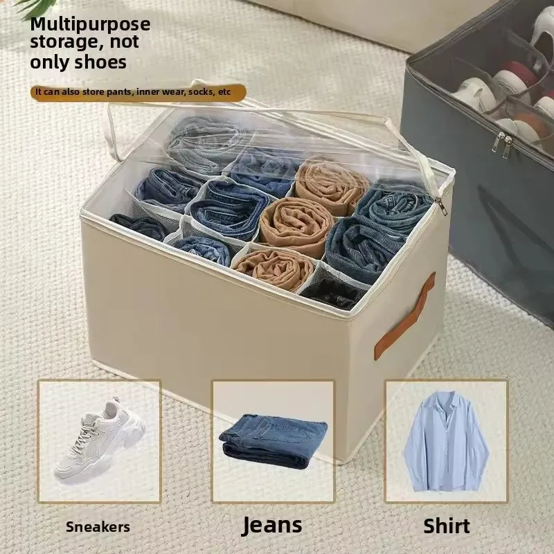 Shoe Organizer for Closet Foldable Shoe Storage Containers with Clear Cover Fits up to 16-32 Pairs with Adjustabele Dividers by FLIPSTYLEZLLC