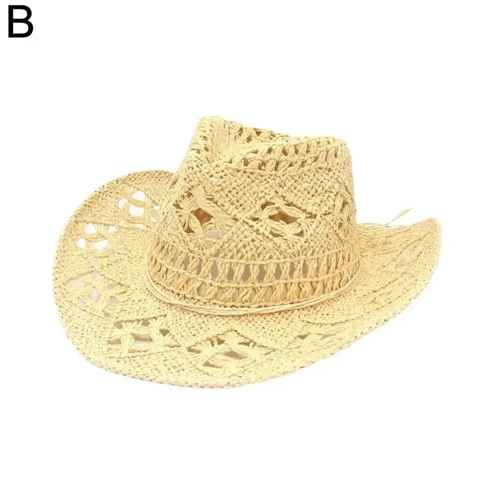Summer Outdoor Men Women Hand-woven Western Cowboy Straw Hats Wide Brim Breathable Beach Jazz Cap Sun Protection Hat (Copy) by Goddess Imports Marketplace