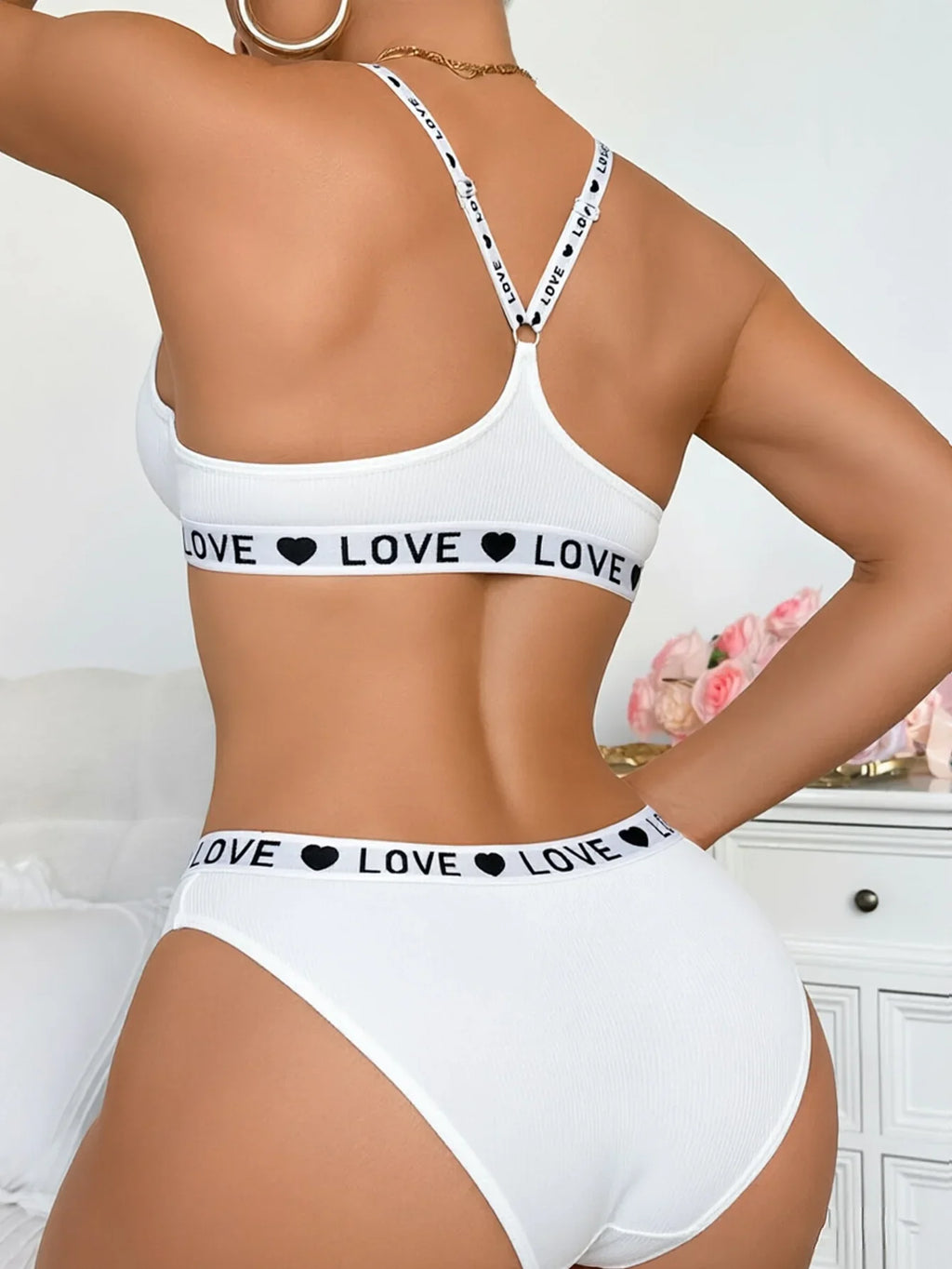 New Ribbed Women's Underwear Set Letter Strap Underwear Front-Clasp Push-Up Bra Comfy Daily Female Bra Set by Ladyez