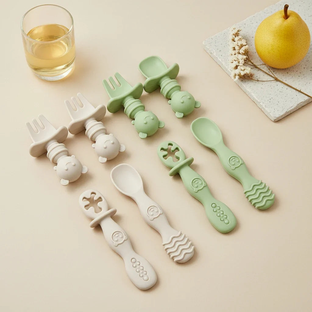 4pcs Silicone Spoon & Fork Set Long & Short Handles for Different Feeding Needs Baby Self-feeding Training Baby Birthday Gift by FLIPSTYLEZLLC