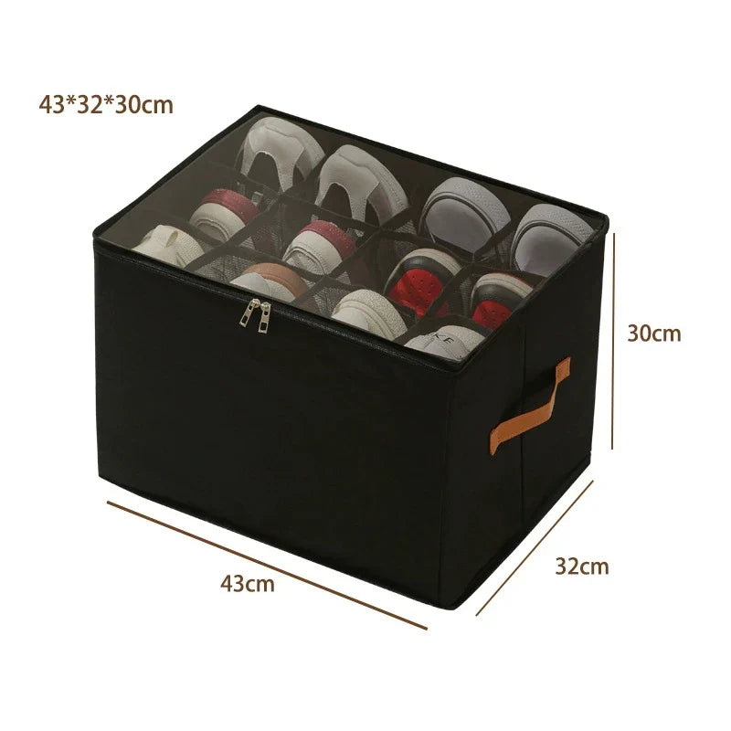 Shoe Organizer for Closet Foldable Shoe Storage Containers with Clear Cover Fits up to 16-32 Pairs with Adjustabele Dividers by FLIPSTYLEZLLC