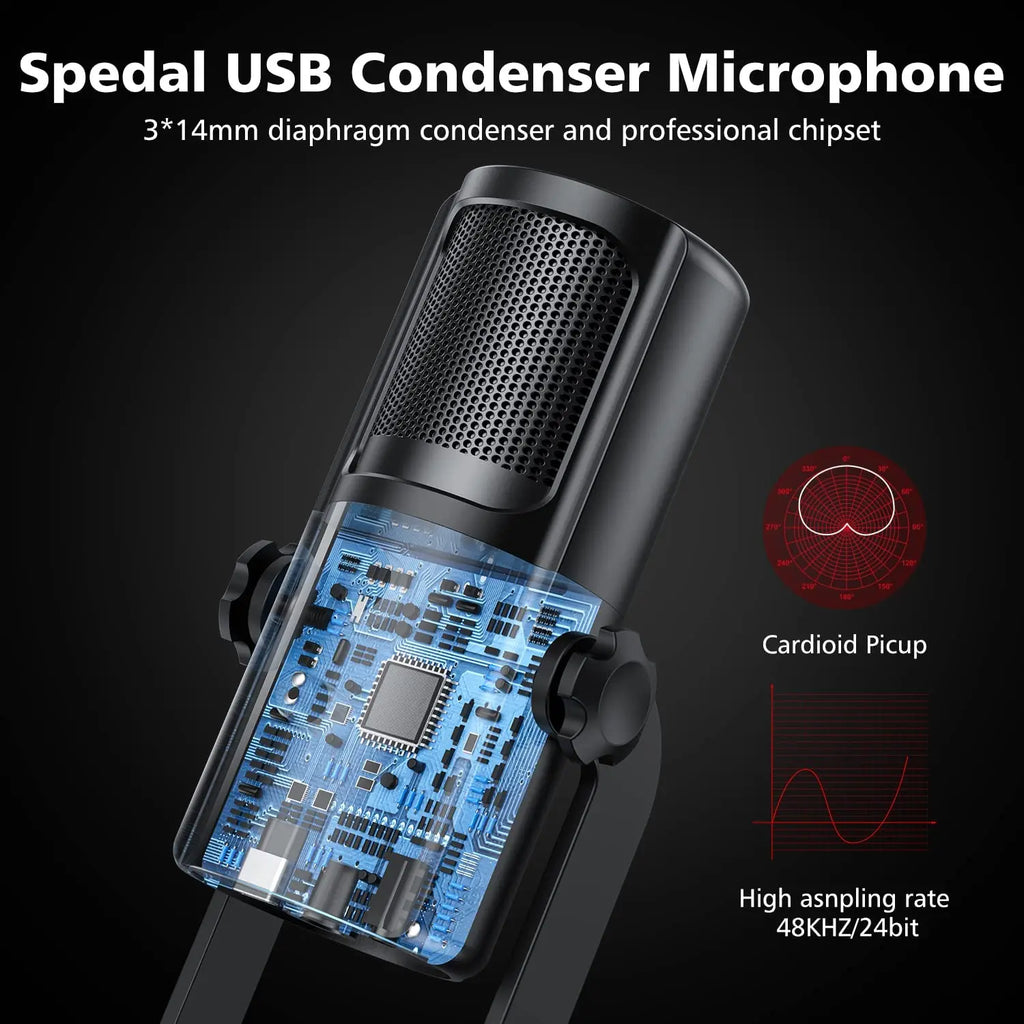 USB Microphone for PC Mac Gaming Recording Stream Podcast, Computer Condenser Mic with Phone Adapter Headphone Output by FLIPSTYLEZLLC