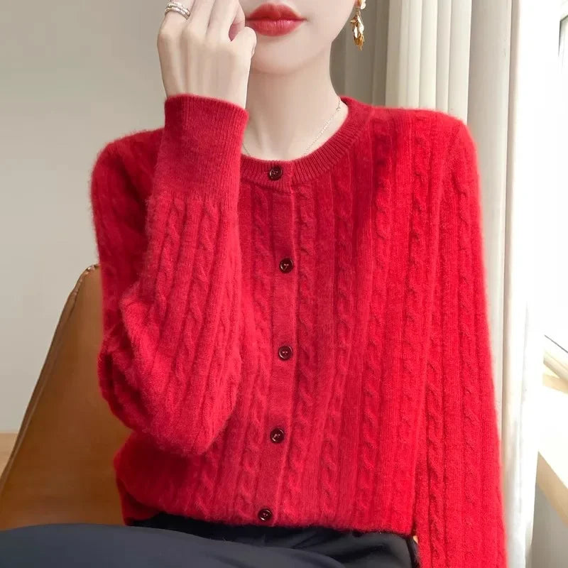 Long Sleeve Knitted O-neck Basic Thick Warm Cardigan by Trendy Attic Store01