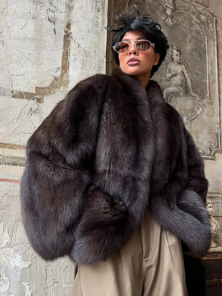 Solid Medium-length Fur Coat Women Elegant Lapel Hidden Button Loose Outerwear 2025 Winter New Office Lady Commute Overcoat by Urban Fashion Icon