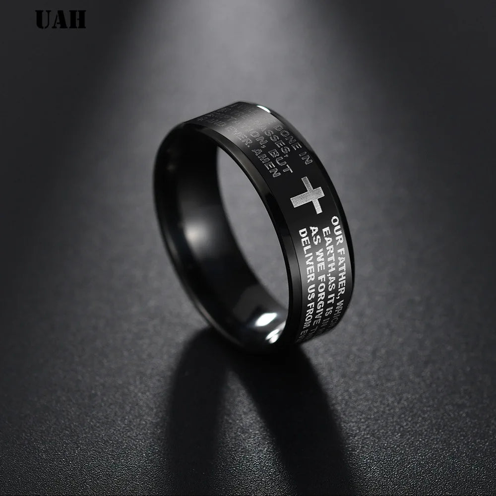 UAH Fashion 316L Stainless Steel rings for men and women Bible Lord's Prayer Cross Rings Punk Fashion Men Gift Jewelry Rings by FLIPSTYLEZLLC