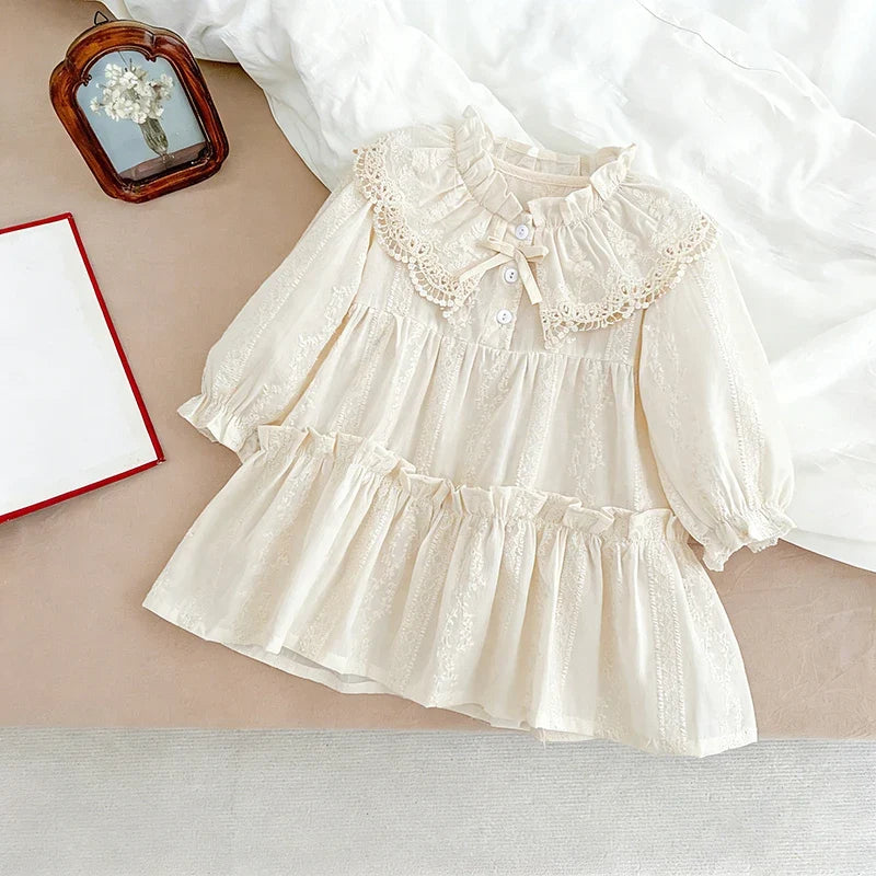 New Baby Girls Dress Girls Sweet Girl Dress Ruffle Trim Party Princess Dress Lace Collar Going Out Casual Dresses Little Clothes by Urban Fashion Icon