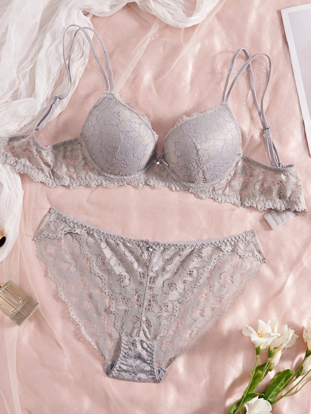 Single of Women's Underwear Set Sexy Lace Patchwork with Push Up Bra Romantic Sheer Women's Panties by Ladyez
