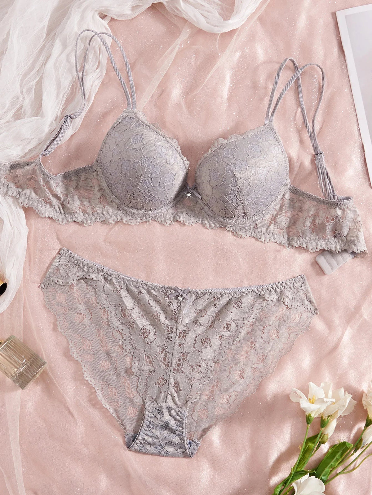 Single of Women's Underwear Set Sexy Lace Patchwork with Push Up Bra Romantic Sheer Women's Panties by Ladyez