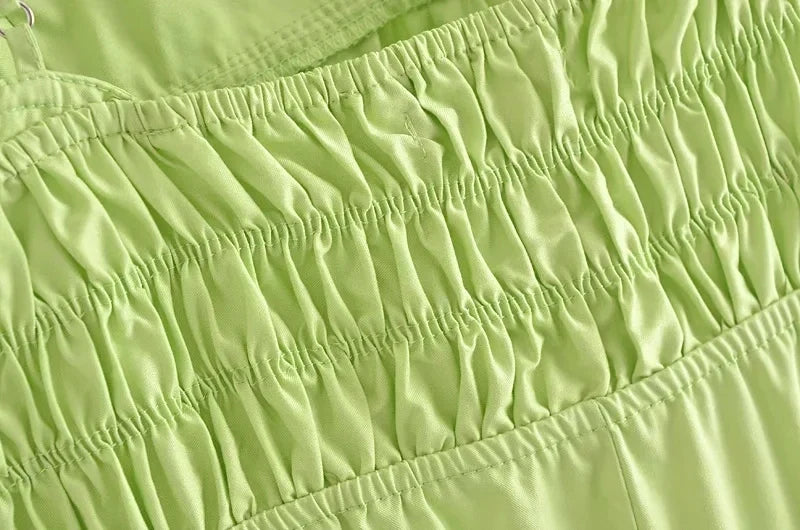 Foridol Elastic Smocking Green Cotton V Neck Summer Women's Dress Sleevless Long Green Maxi Casual Strapy Dress Solid Female by Ladyez