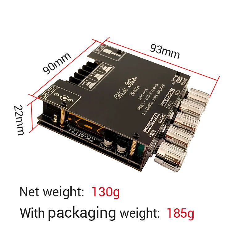 MT21 2.1 Channel Bluetooth 5.0 Audio Amplifier Board 100W Subwoofer 50W*2 L/R Stereo Amp Module Bass Treble Control AUX Input DC12-24V for Home Speaker DIY by FLIPSTYLEZLLC
