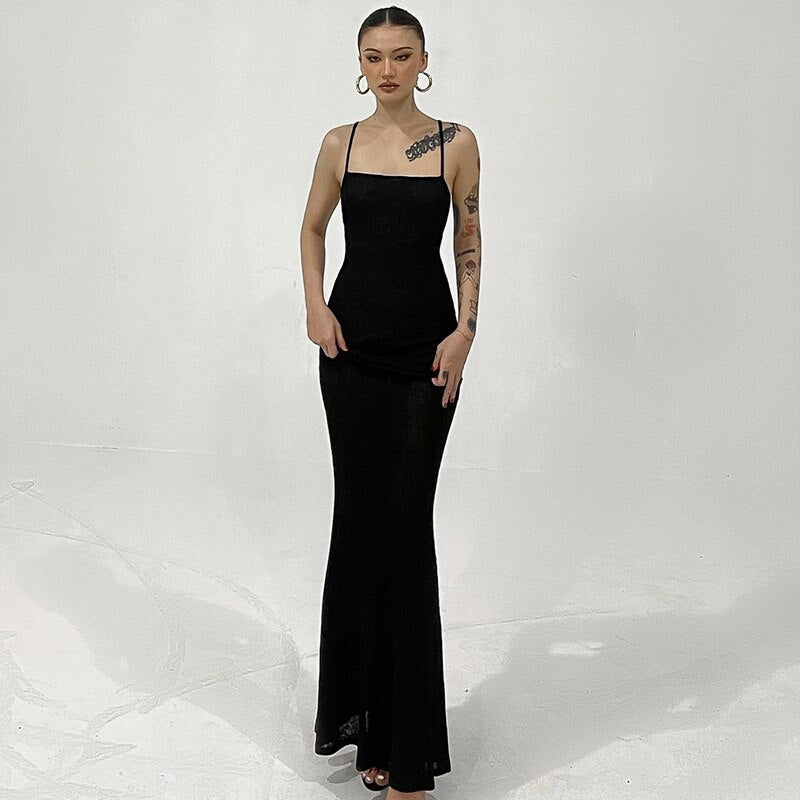 Spaghetti Strap Square Collar Sleeveless Maxi Dress Skinny by nowadaysfashion