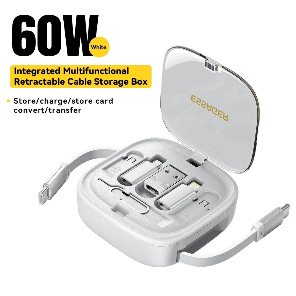 Essager 60W Fast Charge USB A/C To TypeC Micro Lightning Cable Mini Multifunctional Travel Storage Box With Phone Holder Pin Set by FLIPSTYLEZLLC