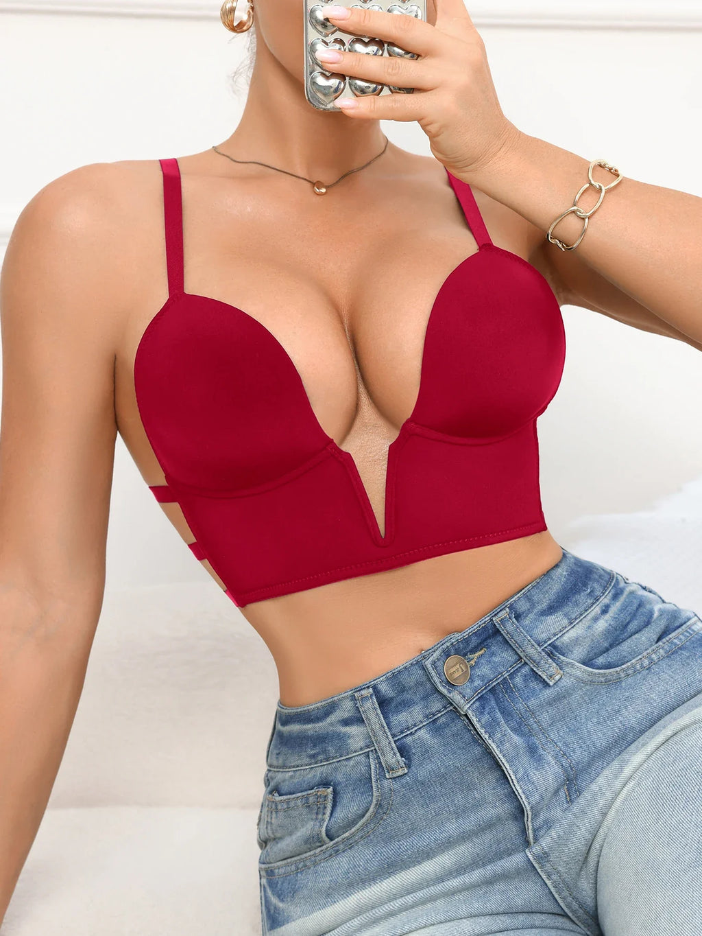 Fashionable Solid Color Women Bra Minimalist Deep V Push up Bra Comfortable and Sexy Underwire Lingerie Underwear by Ladyez