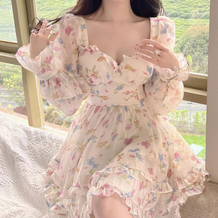 Floral Chiffon Dress by Kore Kawaii