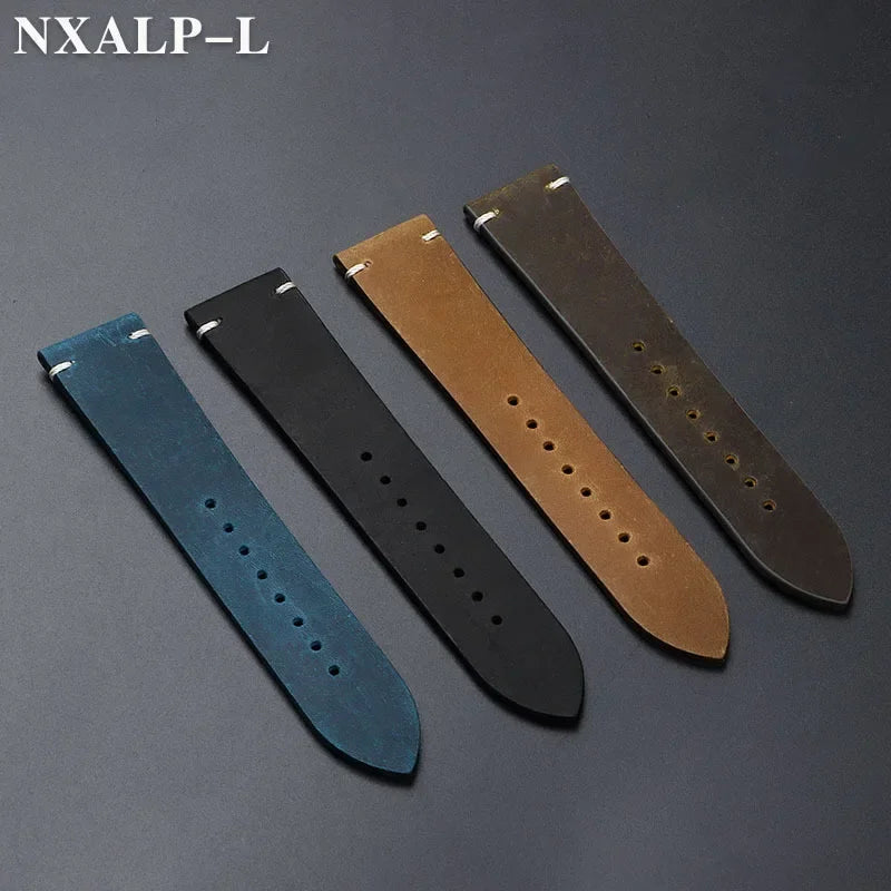 Vintage Oil Wax Leather Watch Band 18mm 20mm 21mm 22mm Handmade by AliExpress