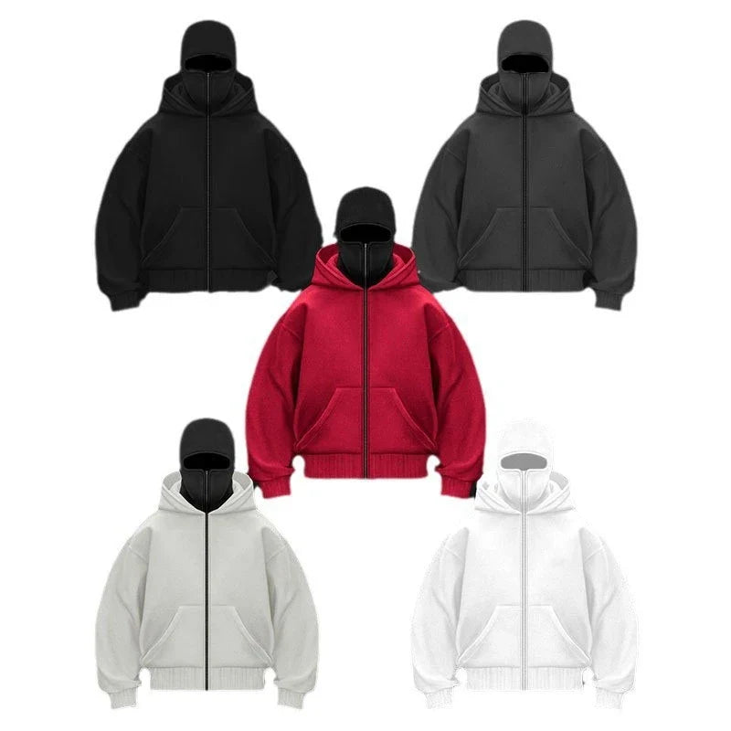 Plain Design Hooded Zip Up Sweatshirt for Men Women Autumn Winter Ins Style Couple Matching by Urban Fashion Icon